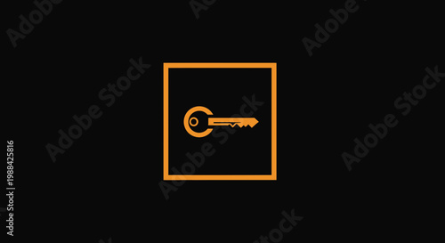 Simple Orange Key Icon Within A Square Border On Black Background