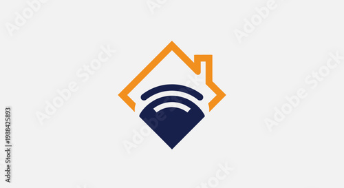 Smart Home Network Connection Symbol With Modern House Outline