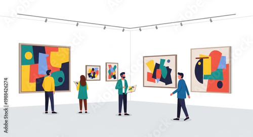 People Admiring Modern Art Paintings in a Gallery Exhibition.