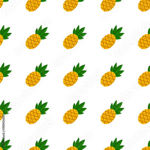 Seamless pattern of cartoon pineapples isolated on transparent background