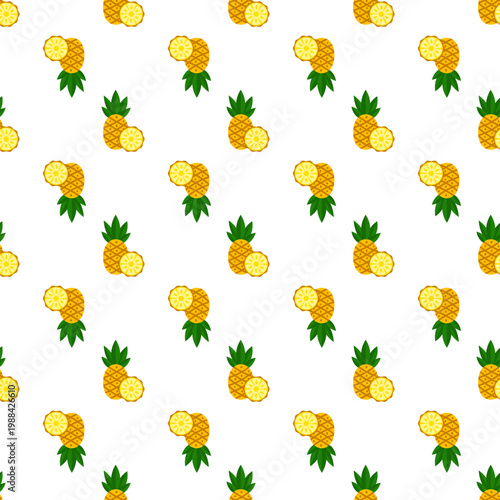 Seamless pattern of whole and sliced pineapples on a transparent background