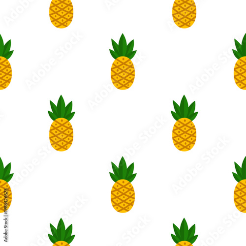 Pineapple pattern isolated on transparent background with repeating tropical fruit motif