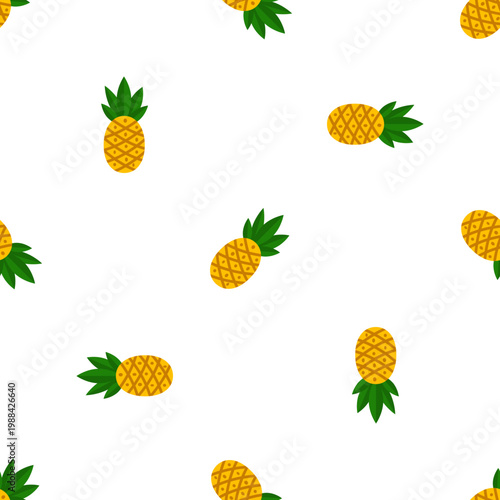 Seamless pattern of small pineapples with green leaves on a transparent background