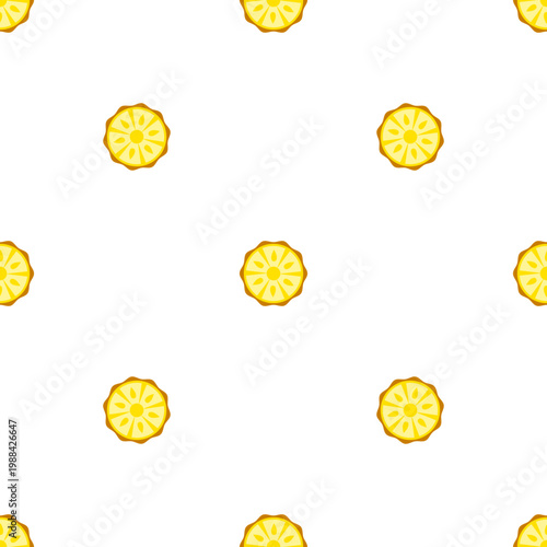 Seamless pattern of yellow citrus fruit slices on a transparent background