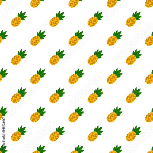 A repeating pattern of yellow pineapples with green leaves on a transparent background