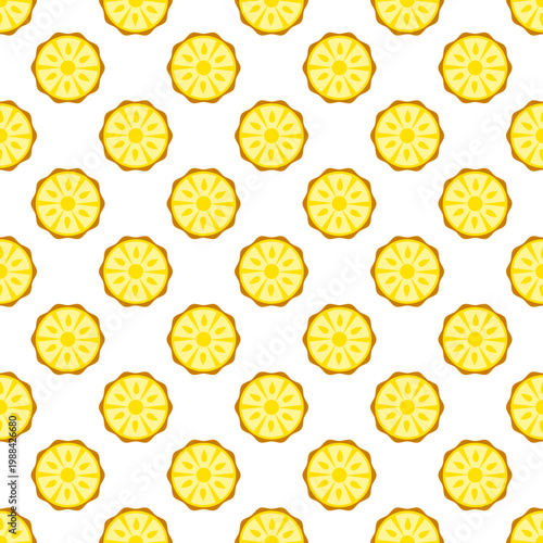 Seamless pattern of yellow pineapple slices isolated on a transparent background