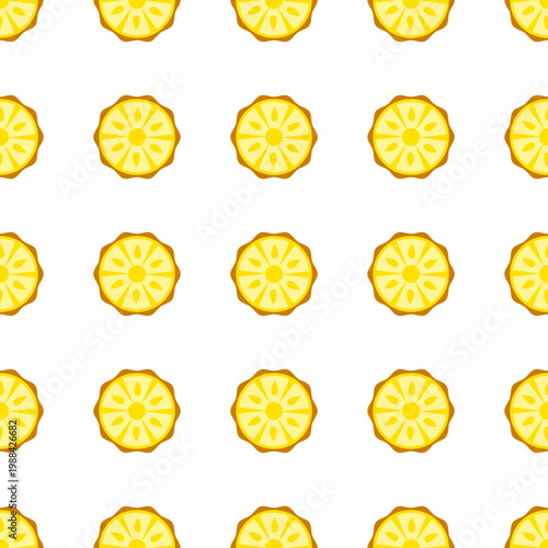 Seamless pattern of pineapple slices isolated on transparent background