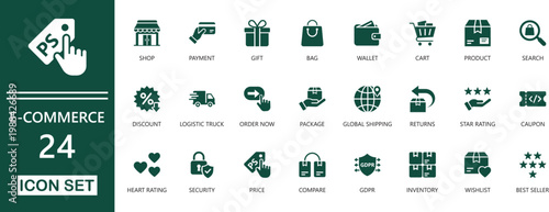 E commerce flat vector Icon collection Set for  checkout, e commerce,  finance,  shopping,  delivery, and various illustration design.