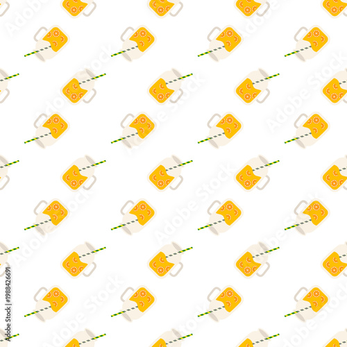 Seamless pattern of refreshing lemonade in glasses with straws isolated on a transparent background
