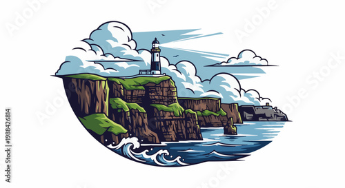 A picturesque lighthouse stands tall on a rugged cliff overlooking the ocean