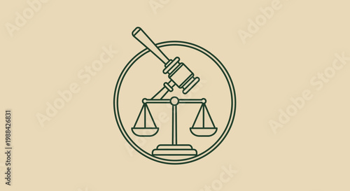 Symbolic Representation Of Justice And Legal System With Gavel And Scales In Circle