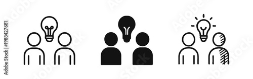 Team Brainstorming and Collaboration Icon Set showing People with Lightbulb Idea
