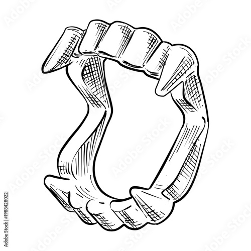 halloween fangs vampire fake teeth vector line art hand drawn illustration