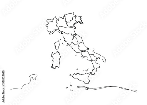 Vector map of italy including its regions and surrounding islands