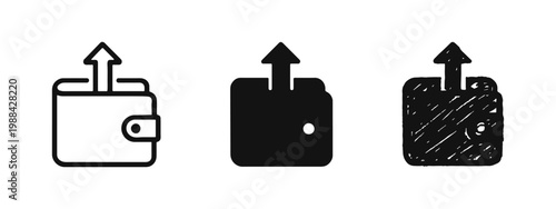 Spending and Money Withdrawal Icon Set featuring Wallet and Upward Arrow