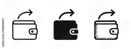 Money Transfer and Payout Transaction Icon Set with Wallet and Curved Arrow