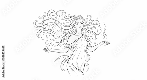 Ethereal woman with flowing hair, creating magical effects
