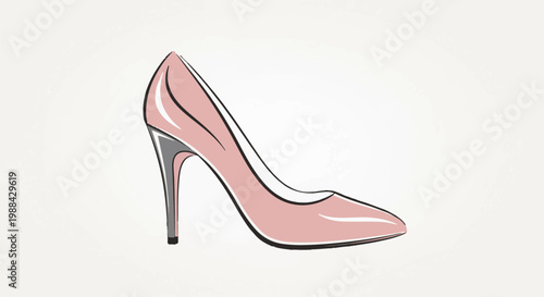Elegant pink stiletto heel with metallic accents, simple outline, clean background