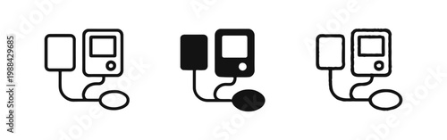 Blood Pressure Monitor Device Icon Set - Outline, Solid, and Hand-Drawn Styles
