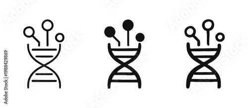 DNA Genetic Research and Analysis Icon Set - Outline, Solid, and Hand-Drawn Styles