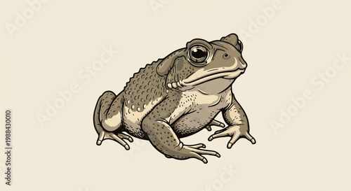 Detailed sepia illustration of a toad with textured skin and large eyes