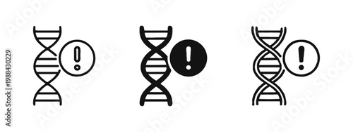 DNA Helix with Warning Alert Icon Set - Outline, Solid, and Hand-Drawn Styles