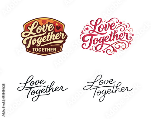 Blessed Love. Set lettering. 4 harmonious lettering variations of the same emblematic concept, each with