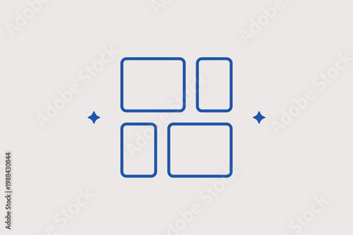 Multi-window grid line icon for dashboard layout and multitasking browser tabs. Organized Vector Illustration for productivity software interfaces and web development tutorials.