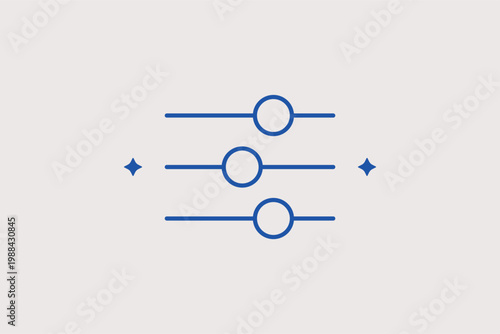 Horizontal slider controls line icon for audio mixing and interface property adjustments. Functional Vector Illustration for photo editing apps and system preference panels.