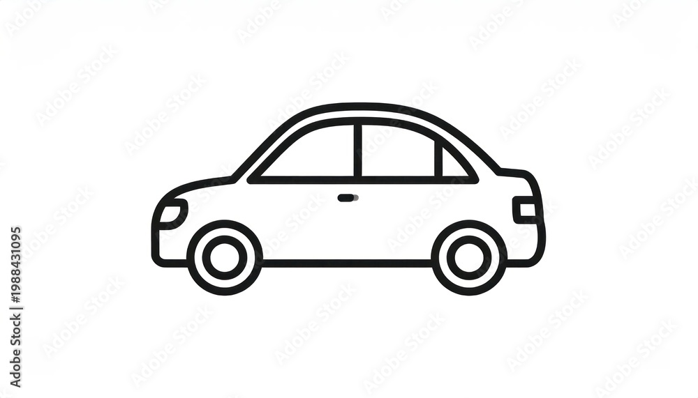 Fototapeta premium Simple Line Art Icon of a Sedan Car.