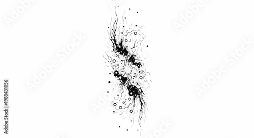 Abstract organic explosion of light and dark flowing lines and dots