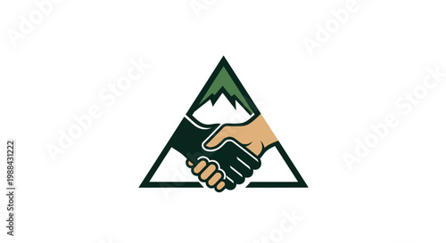 Triangular Emblem Symbolizing Partnership And Mountain Summit Success