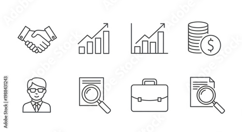 Business Icons Set Financial Growth Analysis and Partnership.