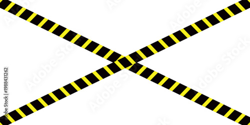 Warning tape with yellow and black diagonal stripes. Warn stop seamless line. Vector illustration on white background. Safety stripe warning caution hazard danger road vector sign symbol. EPS file 99.
