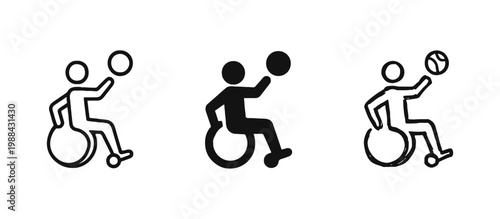 Wheelchair Basketball Icon Set, Paralympic Sports and Active Disability Symbols