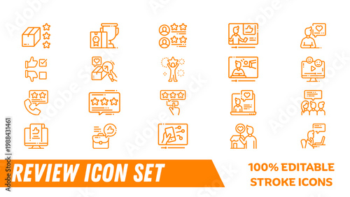 A set of editable stroke icons for reviews and ratings