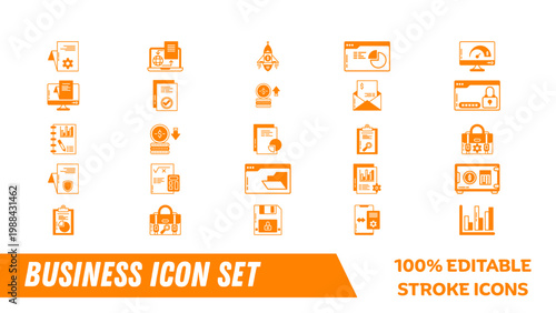 A set of editable business icons in a modern flat design style