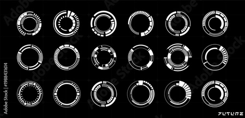 Set mega white circle technology or futuristic . Vector editable