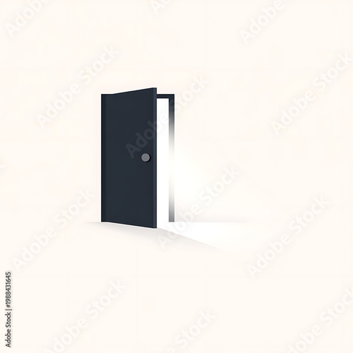 A dark blue door is slightly ajar casting a bright light into the room welcome home opportunity entrance new beginnings entryway solution possibility discovery surprise contrast minimalist