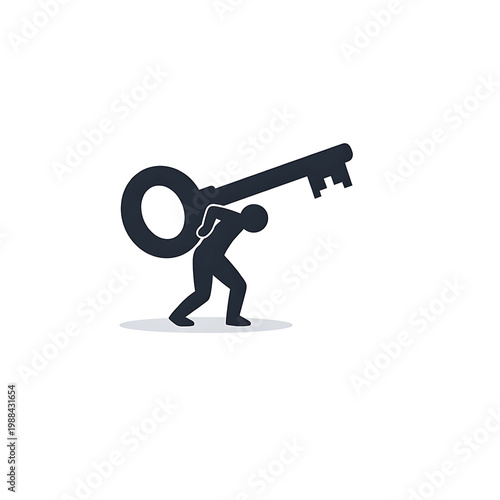 Silhouette of a person carrying a large key on their shoulder with problem solving carrying a burden carrying the weight silhouette solution opportunity challenge responsibility ownership