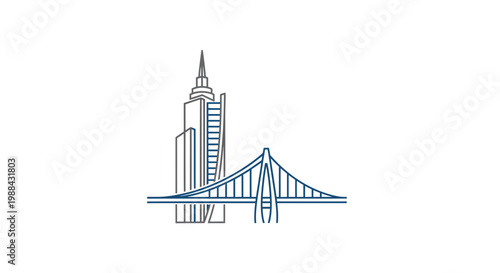 Urban Skyline Depiction: Bridge and Skyscraper Abstract Illustration Graphic Design
