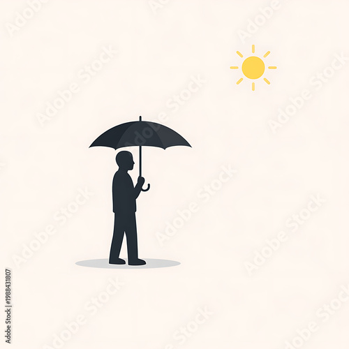Silhouette of person holding umbrella under bright sun with umbrella silhouette protection contrast standing outdoors illustration isolated