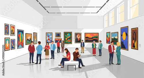 People in Art Gallery Interior.