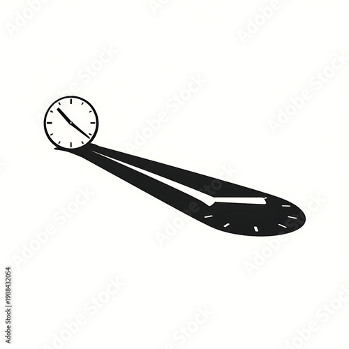 Silhouette of a clock casting a long shadow with passing time flies black and white silhouette deadline speeding minimalist isolated illustration abstract measurement chronograph
