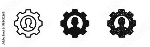 Person in Gear Icon Set for User Management and Human Resources