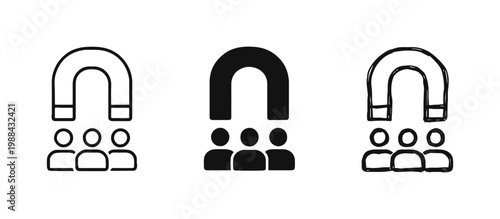 Magnet Attracting People Icon Set for Lead Generation and Recruitment