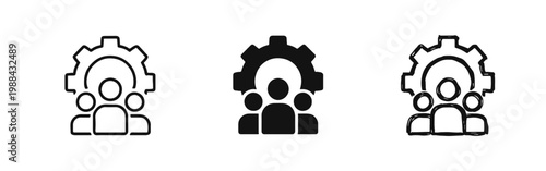 Teamwork and Gear Icon Set for Collaboration and Process