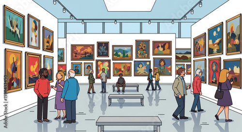 People in Art Gallery Interior.