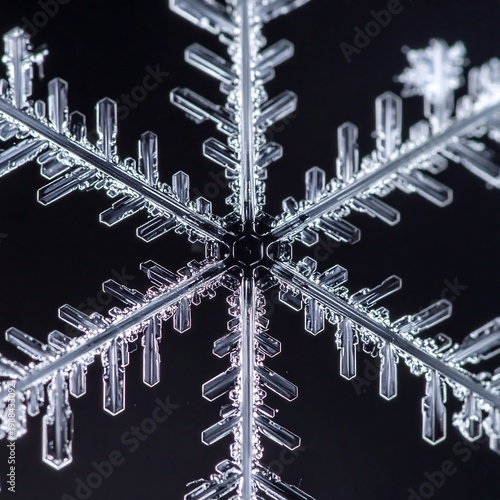 Intricate crystalline ice structure with symmetrical arms