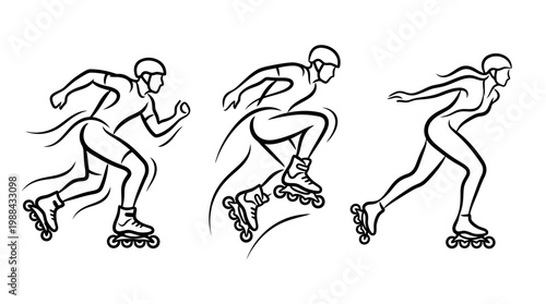 Dynamic Black and White Roller Skating Figures in Motion.